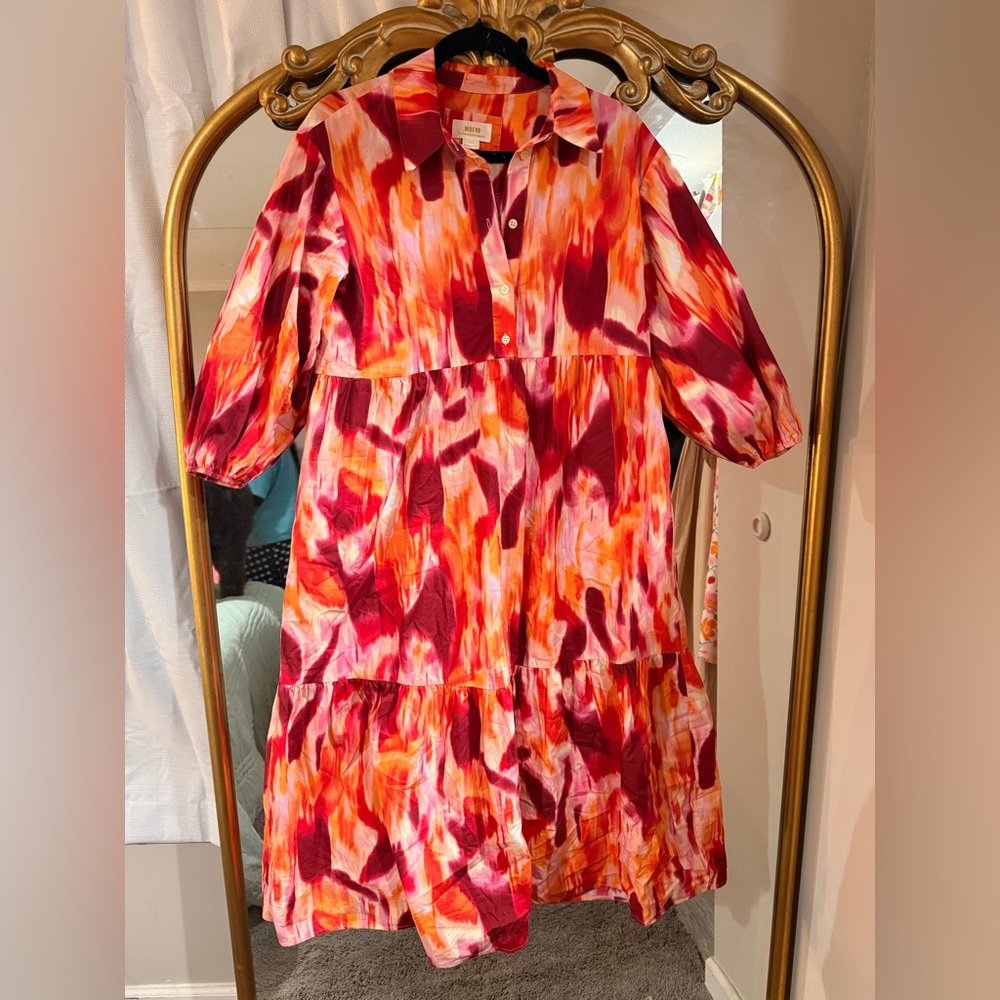 Anthropologie Maeve Orange and Red Abstract Button-Up